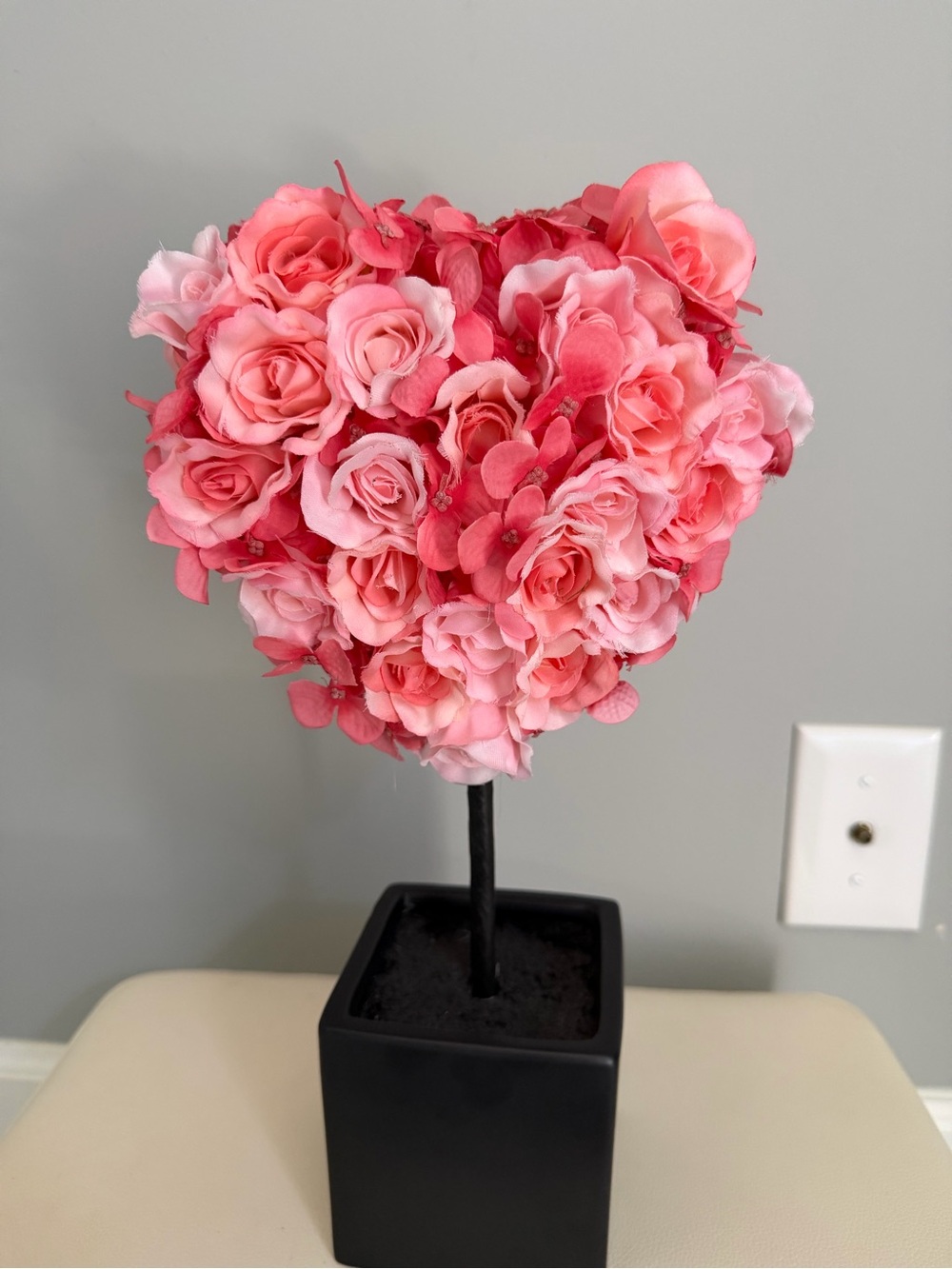 Pink Heart-Shaped Rose Topiary Artificial Floral Accent - Picture 3 of 4